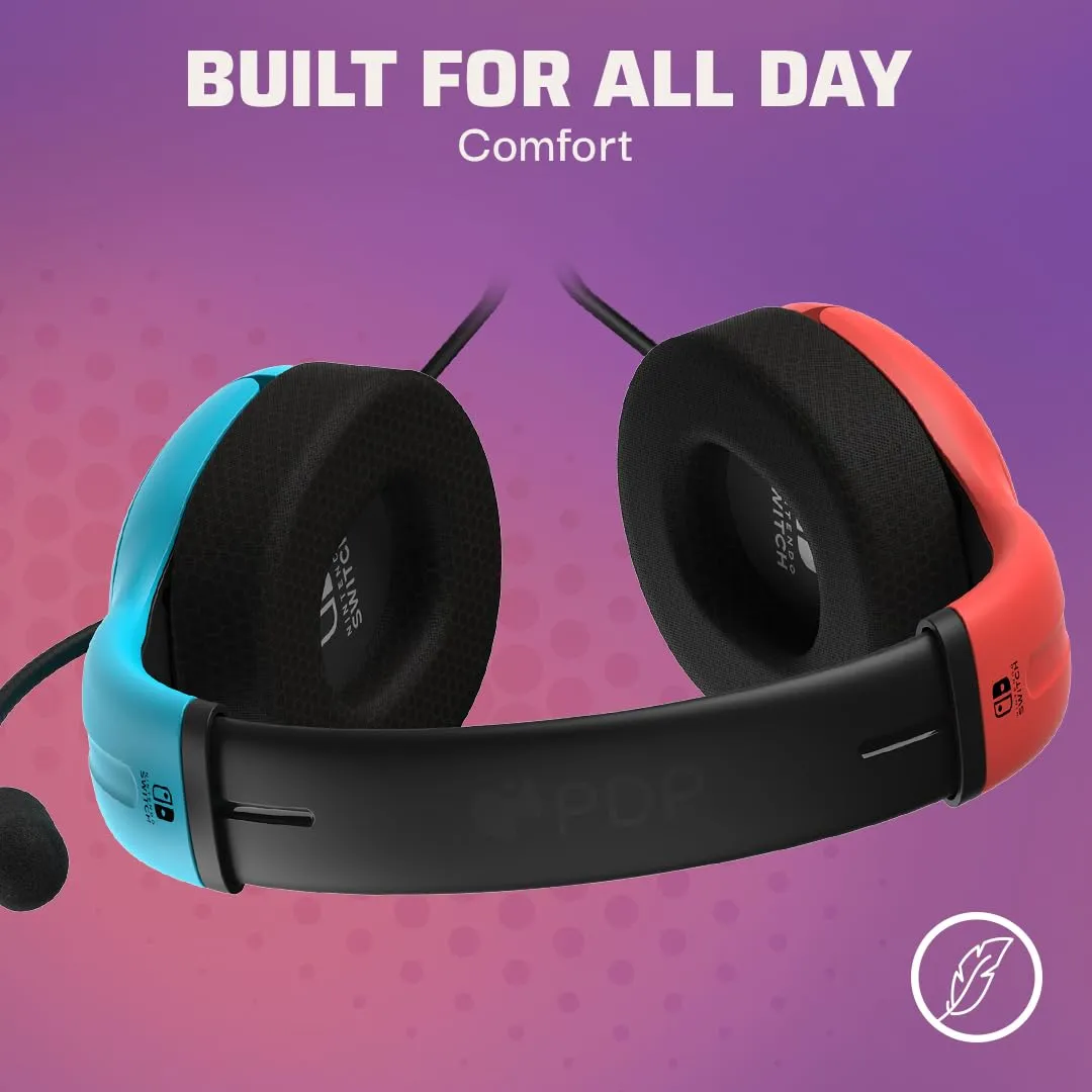 PDP Gaming LVL40 Airlite Stereo Headset for Nintendo Switch/Lite/OLED - Wired Power Noise Cancelling Microphone, Lightweight Soft Comfort On Ear Headphones (Mario Neon - Red & Blue)