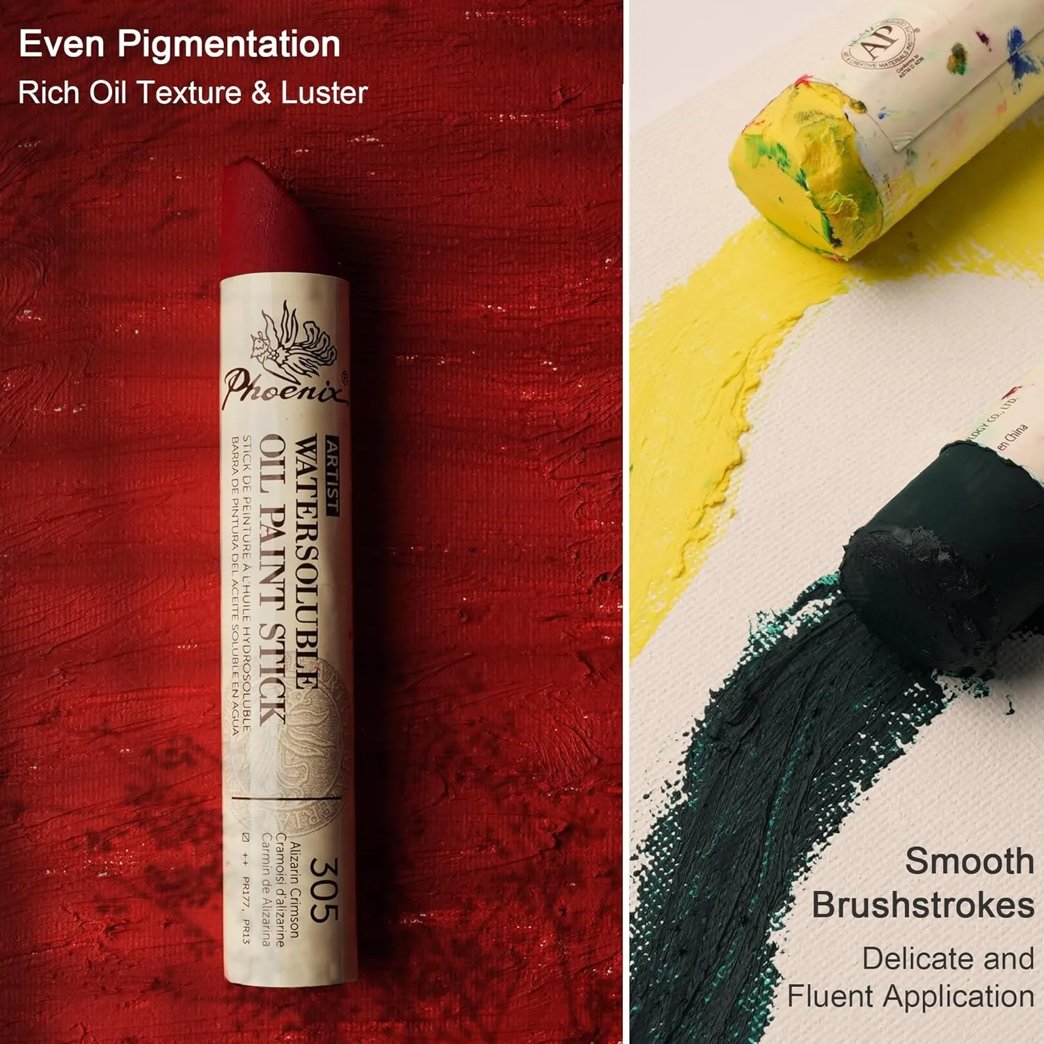 PHOENIX Professional Oil Paint Stick Water Soluable - Set of 24 Colors 37ml Large Soft Oil Pastels, Art Gift Pack Travel Set for Artists