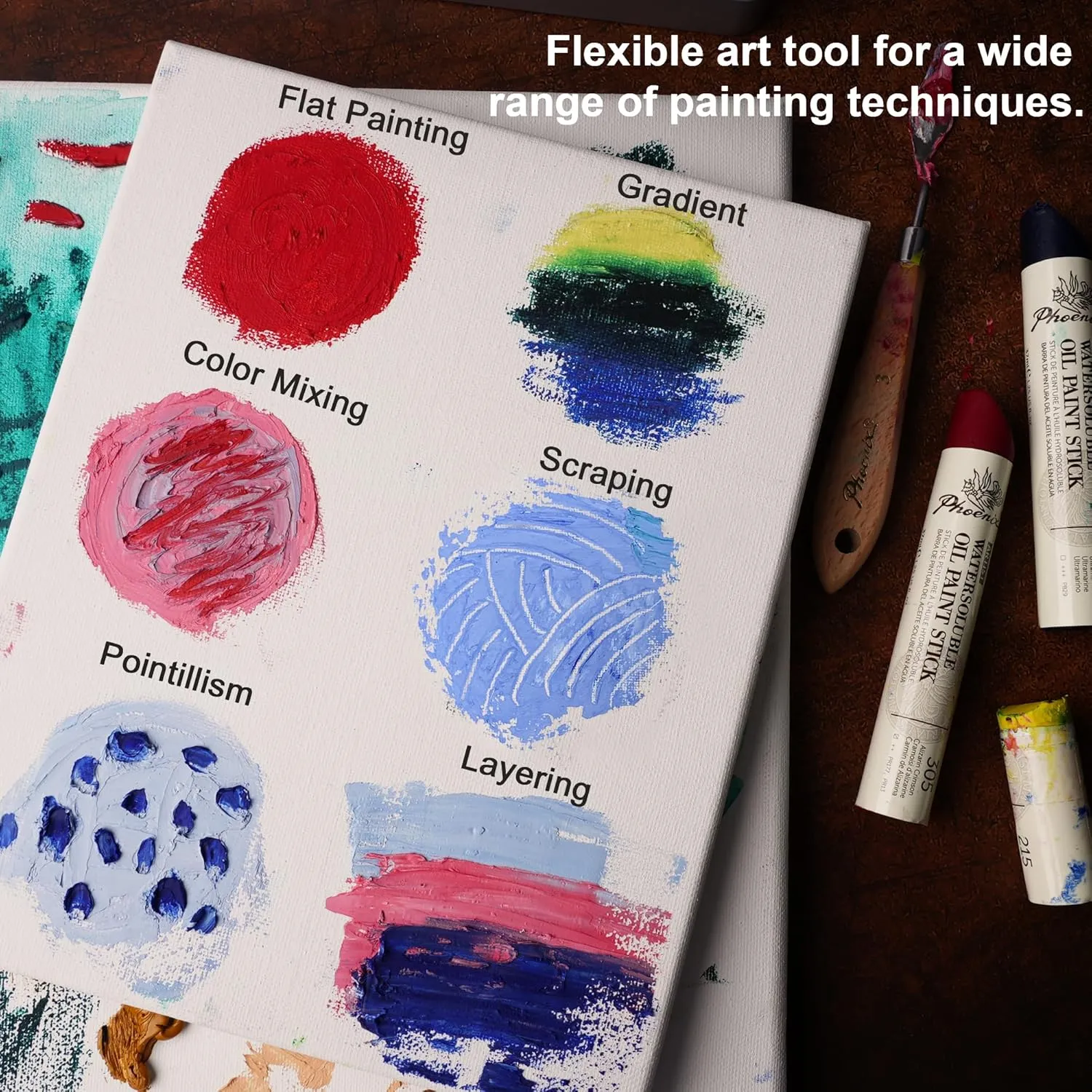PHOENIX Professional Oil Paint Stick Water Soluable - Set of 24 Colors 37ml Large Soft Oil Pastels, Art Gift Pack Travel Set for Artists