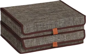Photo Storage Boxes with Lids, Memory Box for Keepsakes, Picture Organizer Versatile Linen Containers Basket Collapsible Bin for Organizing Home Office, 2 Pack, 14x10.8x2.5 Inch, Brown