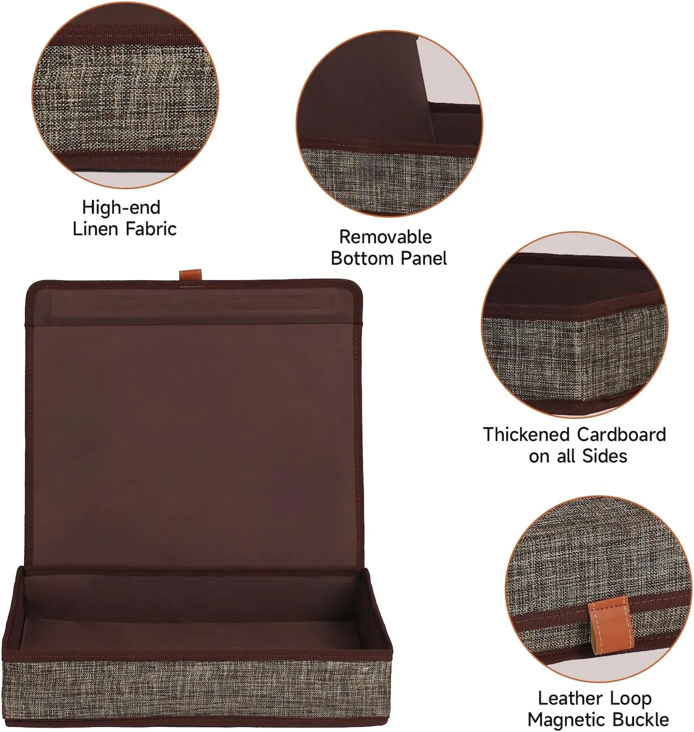 Photo Storage Boxes with Lids, Memory Box for Keepsakes, Picture Organizer Versatile Linen Containers Basket Collapsible Bin for Organizing Home Office, 2 Pack, 14x10.8x2.5 Inch, Brown