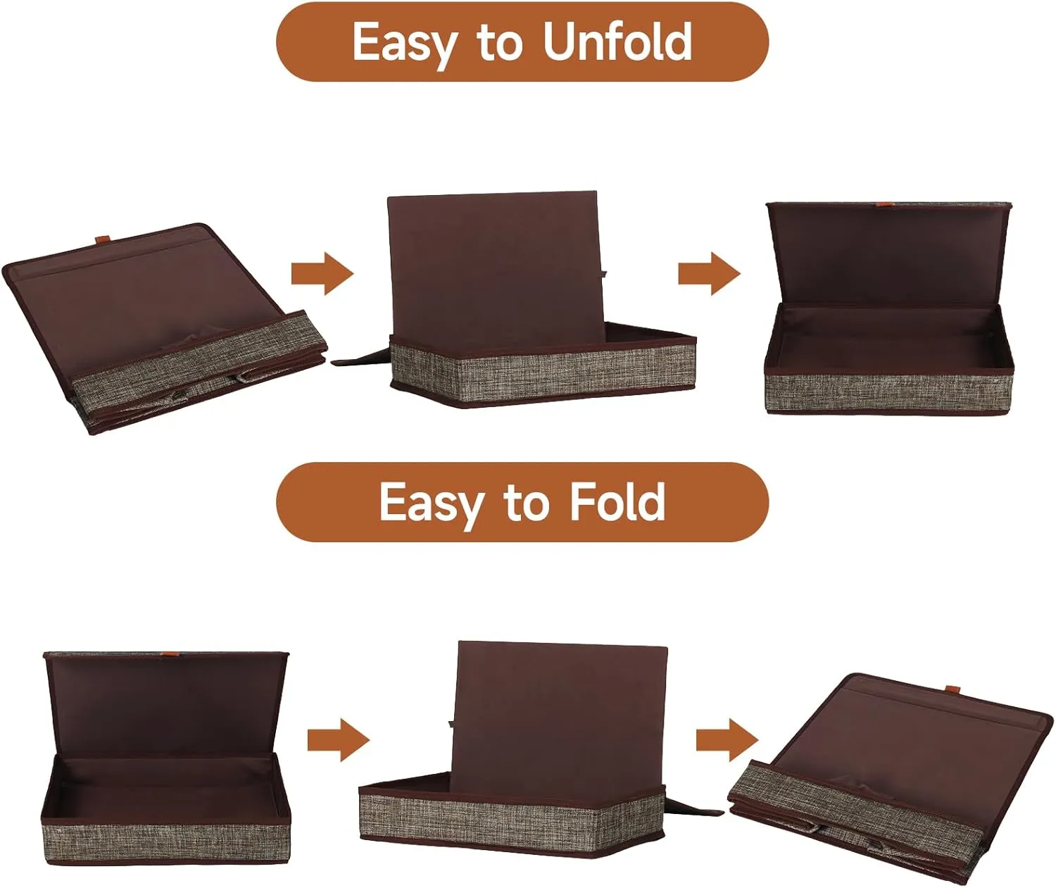 Photo Storage Boxes with Lids, Memory Box for Keepsakes, Picture Organizer Versatile Linen Containers Basket Collapsible Bin for Organizing Home Office, 2 Pack, 14x10.8x2.5 Inch, Brown