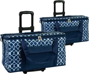 Picnic at Ascot Ultimate Travel Cooler with Wheels- 36 Quart - Combines Best Qualities of Hard & Soft Collapsible Coolers - Trellis Blue - Pack of 2