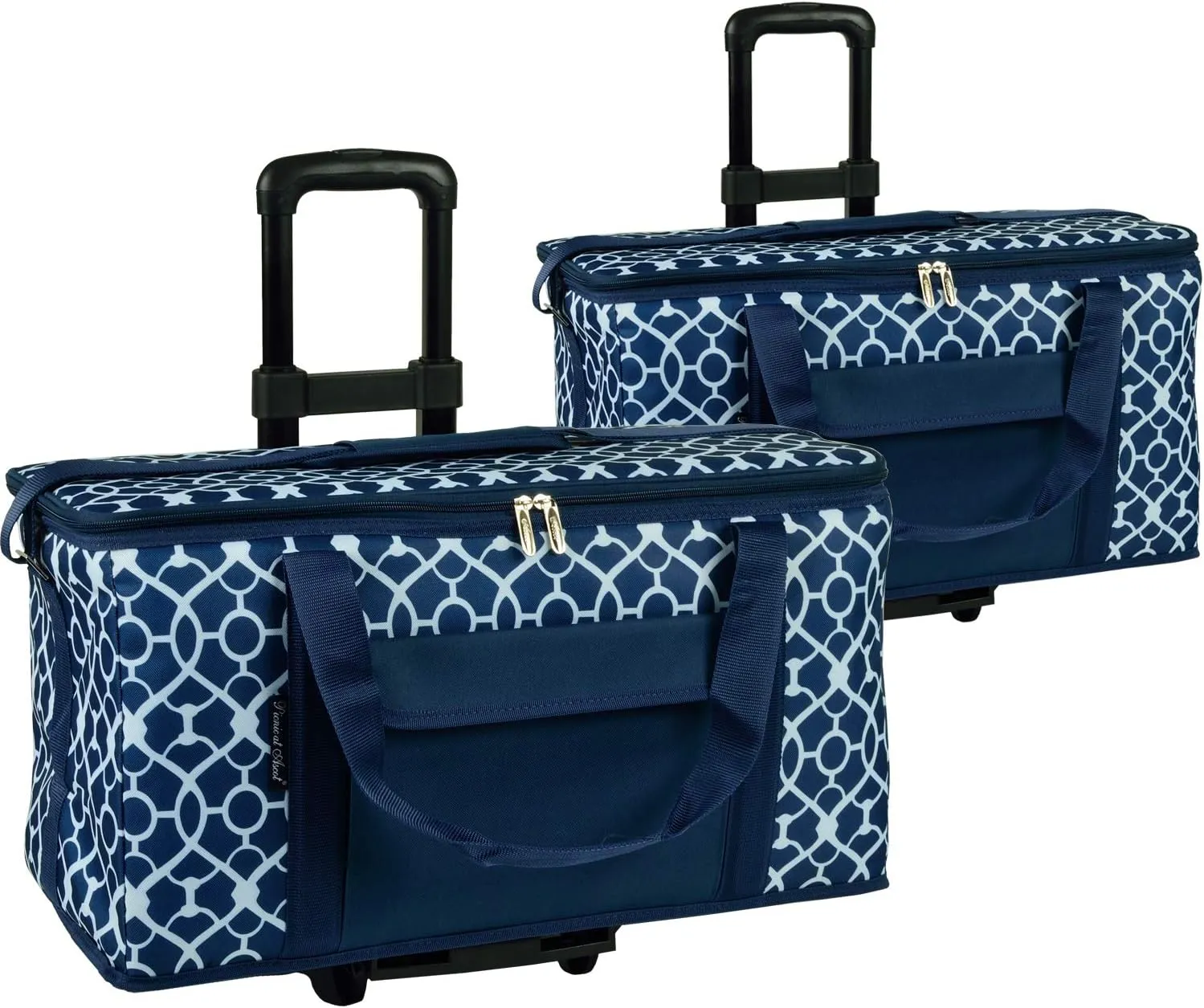 Picnic at Ascot Ultimate Travel Cooler with Wheels- 36 Quart - Combines Best Qualities of Hard & Soft Collapsible Coolers - Trellis Blue - Pack of 2