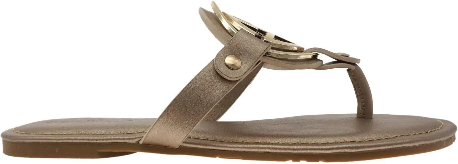 Pierre Dumas Women's Medallion Vegan Slide Thong Flip Flop Flat Sandal