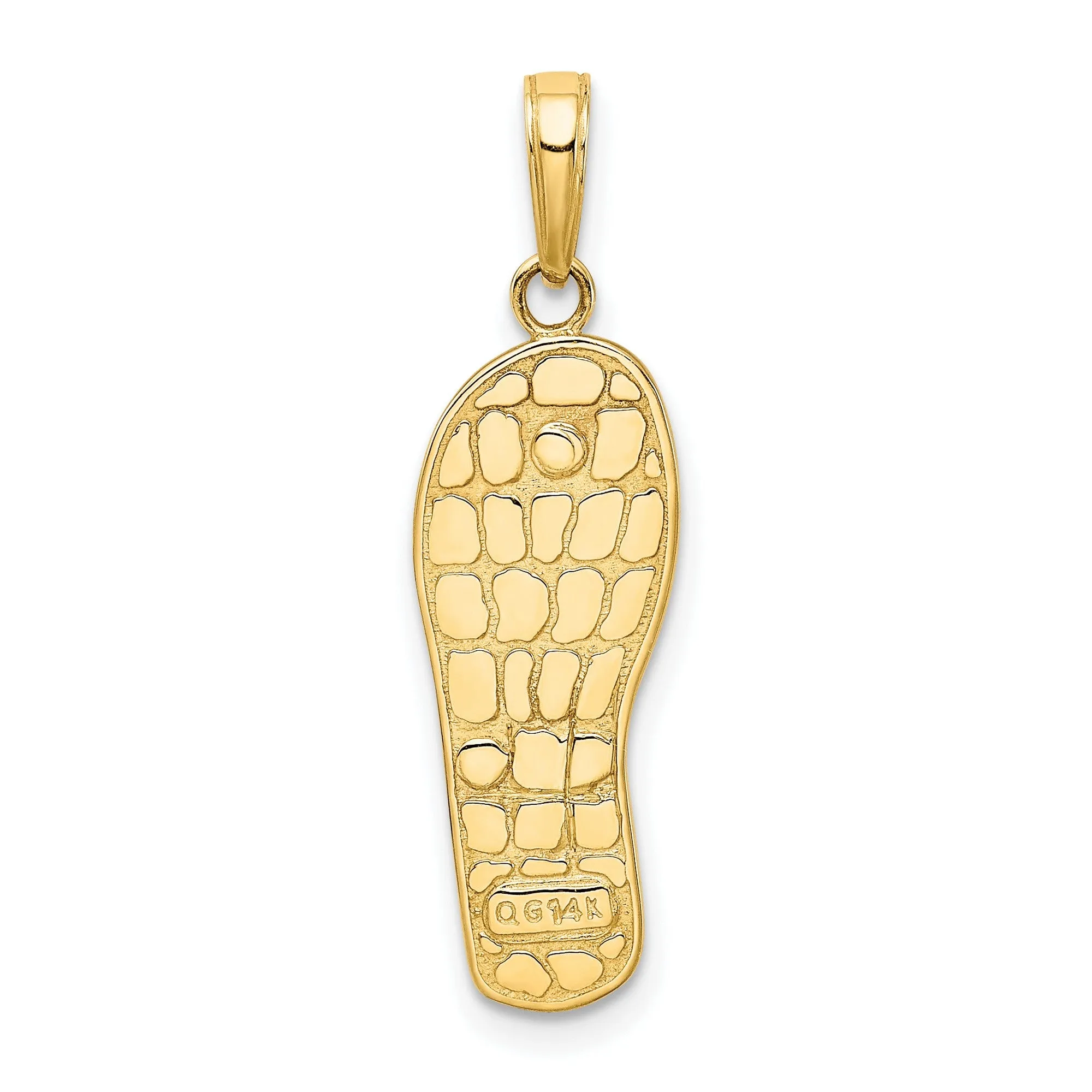 Pink And Red Flowers On Green Flip Flop Charm Pendant in Real 14k Multi-Tone Gold