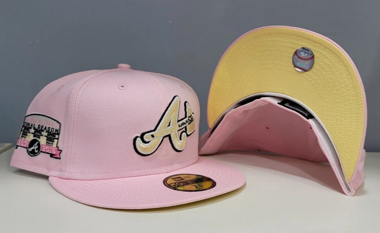 Pink Atlanta Braves Soft Yellow Bottom Final Season Side Patch New Era 59Fifty Fitted
