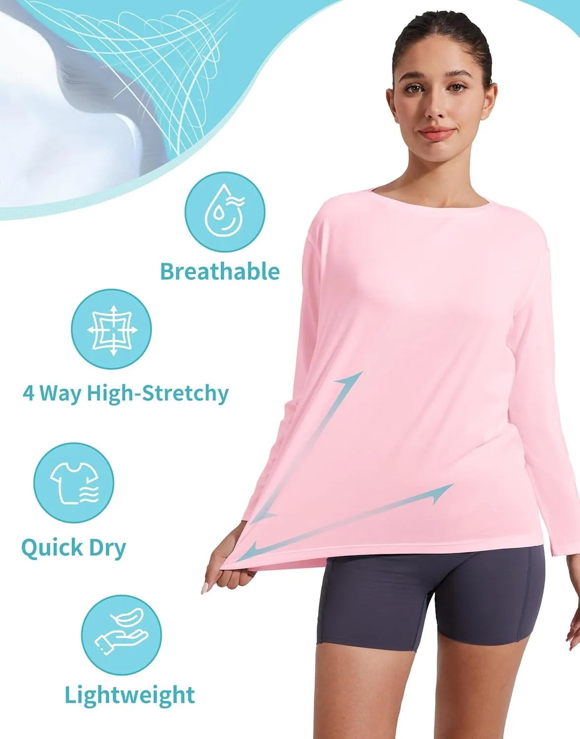 Pioneer Camp Bamboo Viscose Long Sleeve Workout Shirts for Women Back Loose Fit Yoga Athletic T-Shirts Casual Boat Neck Tops