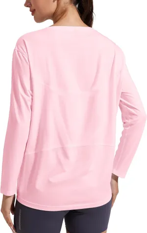Pioneer Camp Bamboo Viscose Long Sleeve Workout Shirts for Women Back Loose Fit Yoga Athletic T-Shirts Casual Boat Neck Tops