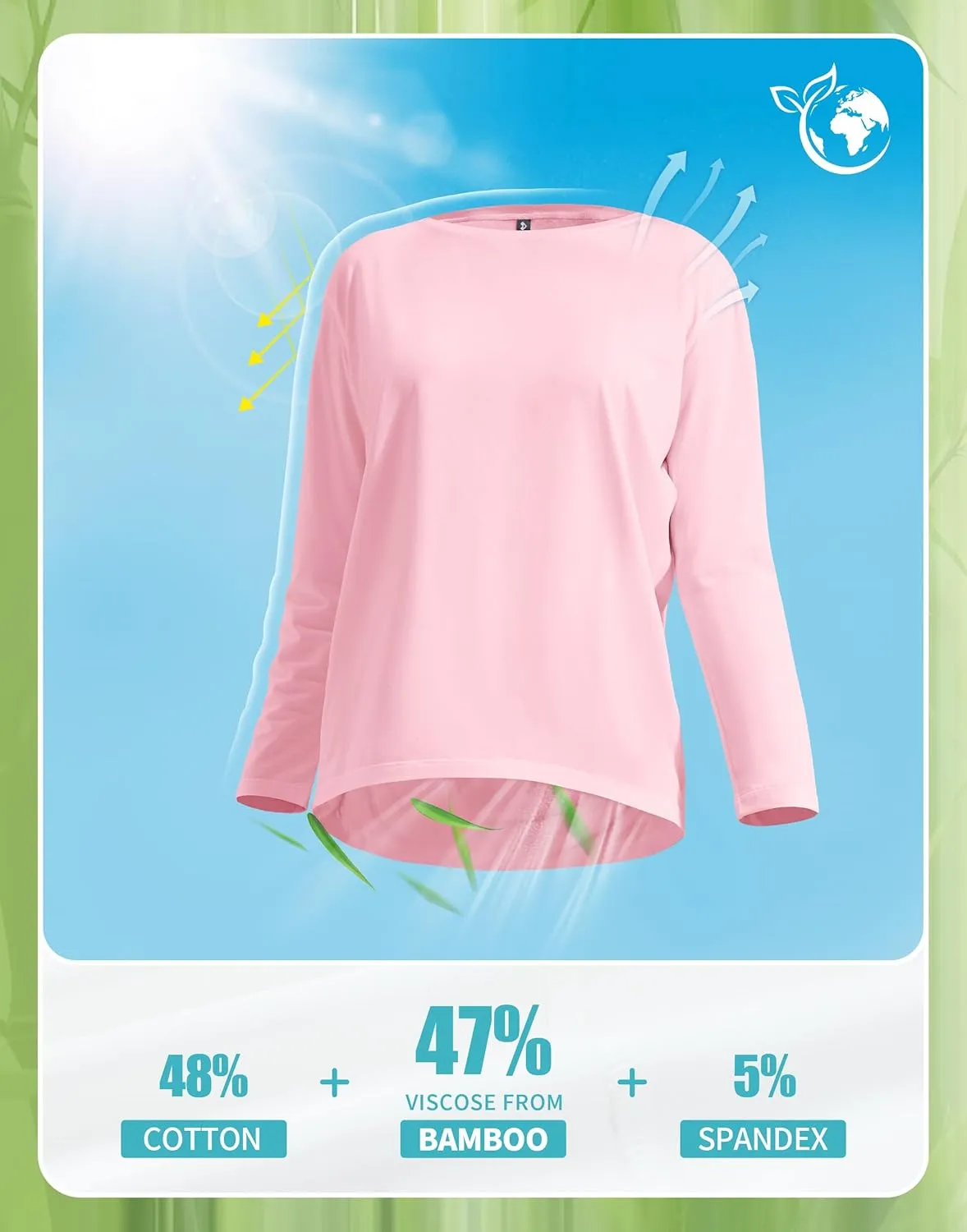 Pioneer Camp Bamboo Viscose Long Sleeve Workout Shirts for Women Back Loose Fit Yoga Athletic T-Shirts Casual Boat Neck Tops