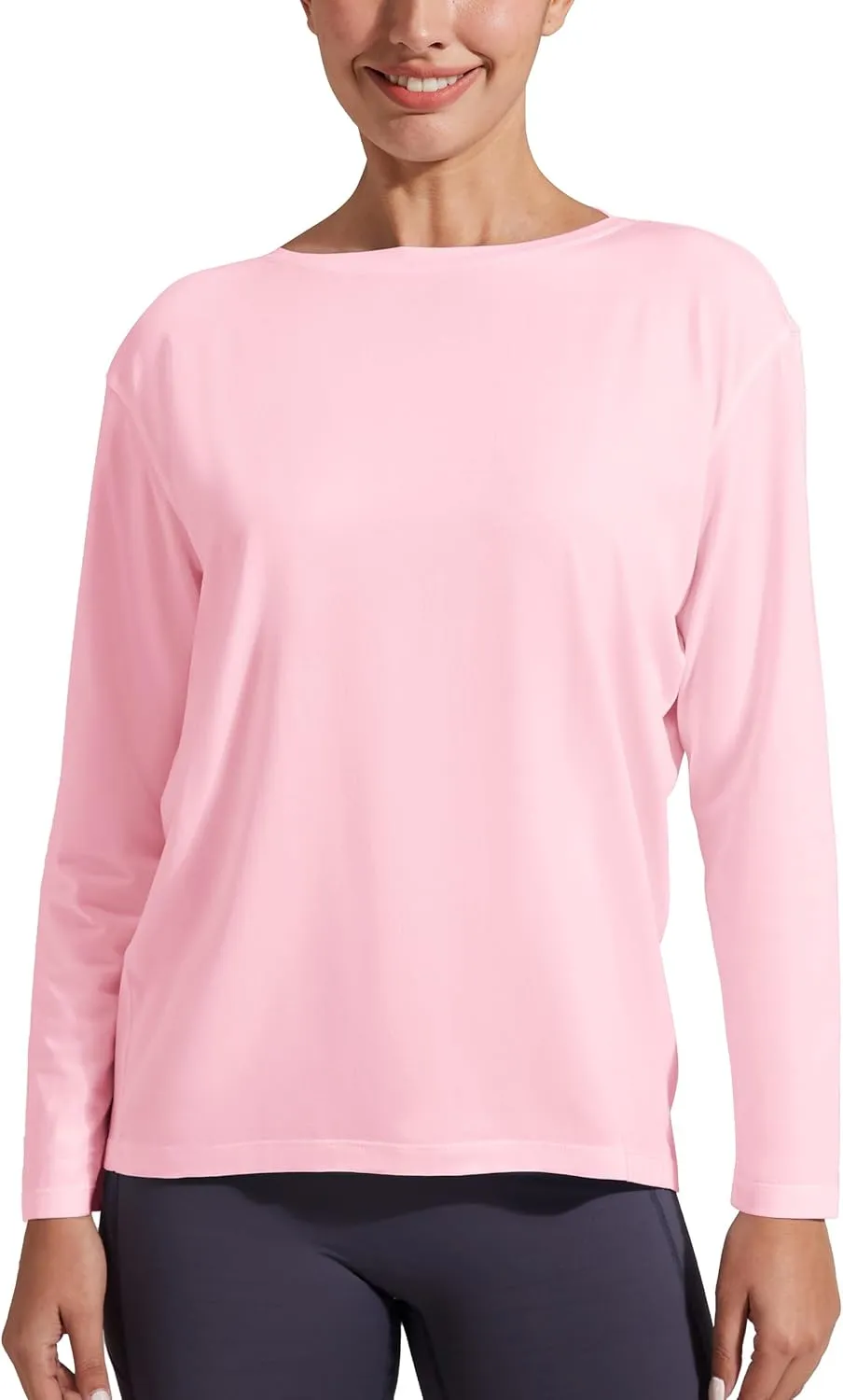 Pioneer Camp Bamboo Viscose Long Sleeve Workout Shirts for Women Back Loose Fit Yoga Athletic T-Shirts Casual Boat Neck Tops