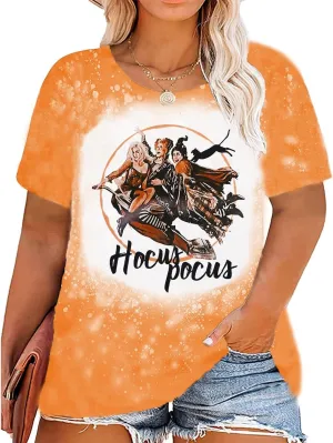 Plus Size Hocus Pocus Tshirt Women Halloween Bleached Shirt Sanderson Sisters Graphic Tees Short Sleeve Fall Tops