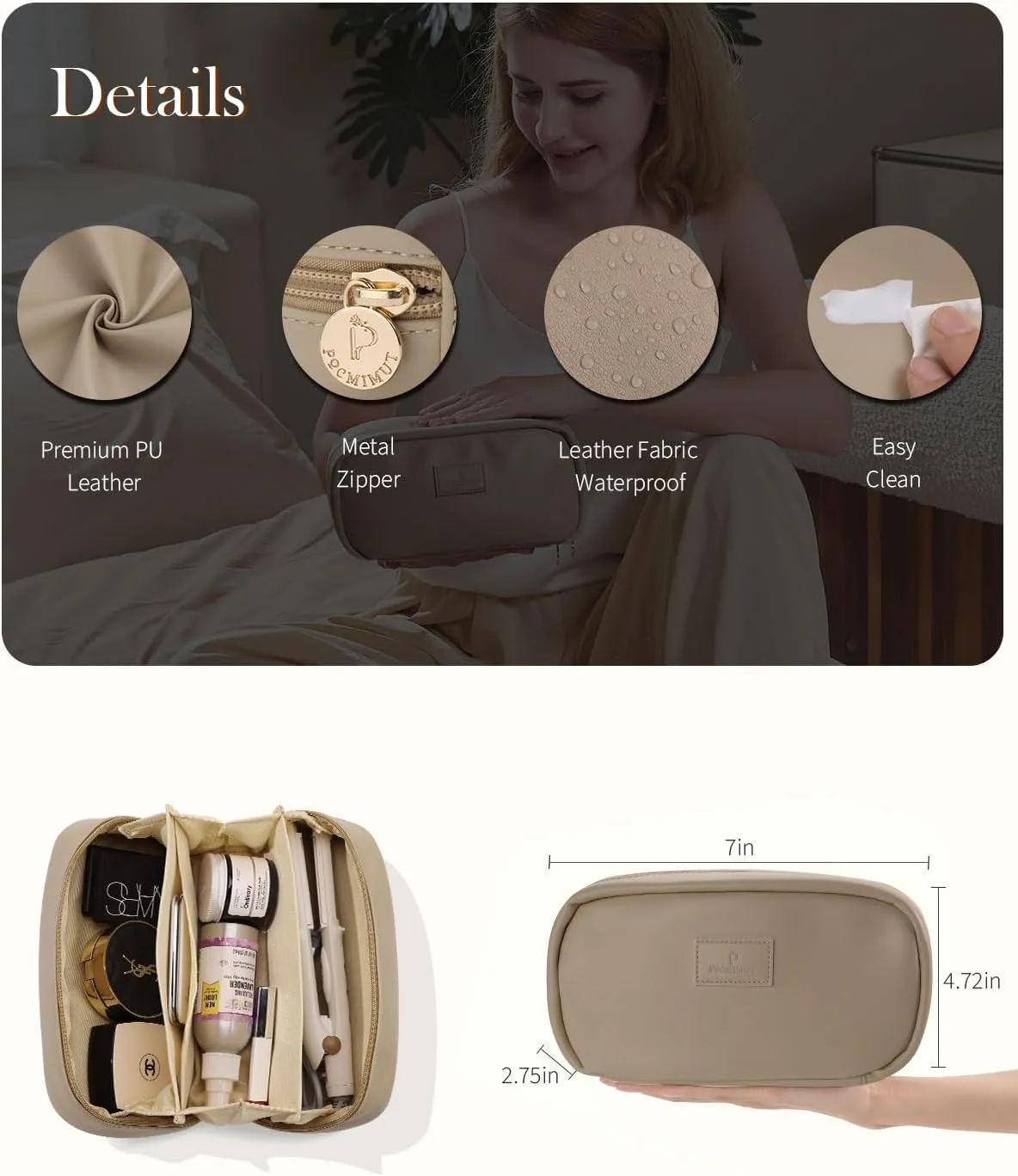 Pocmimut 2Pack Open Flat Small and Large Makeup Bags - Birthday & Christmas Gifts for Mom and Lover - Apricot