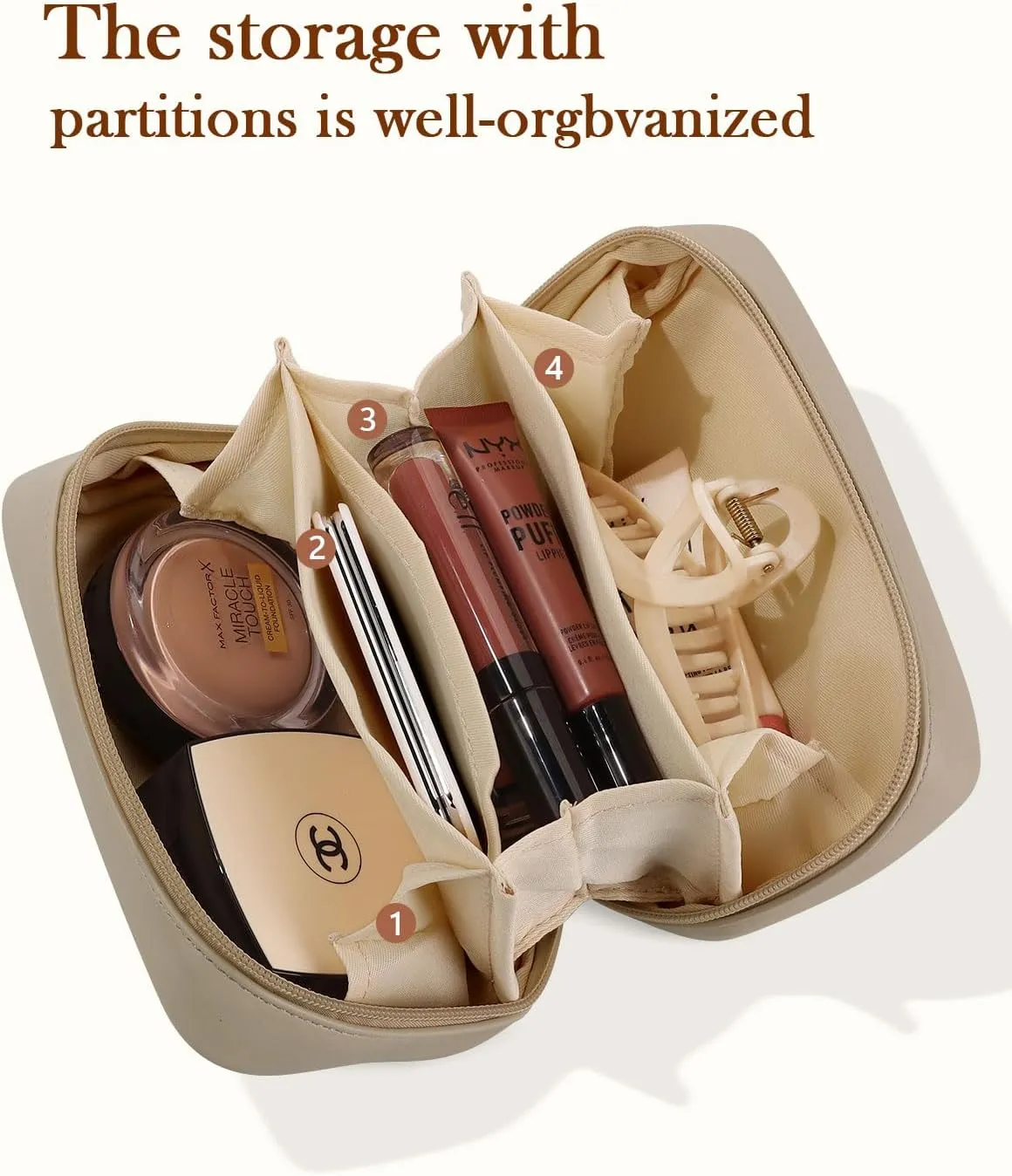Pocmimut 2Pack Open Flat Small and Large Makeup Bags - Birthday & Christmas Gifts for Mom and Lover - Apricot