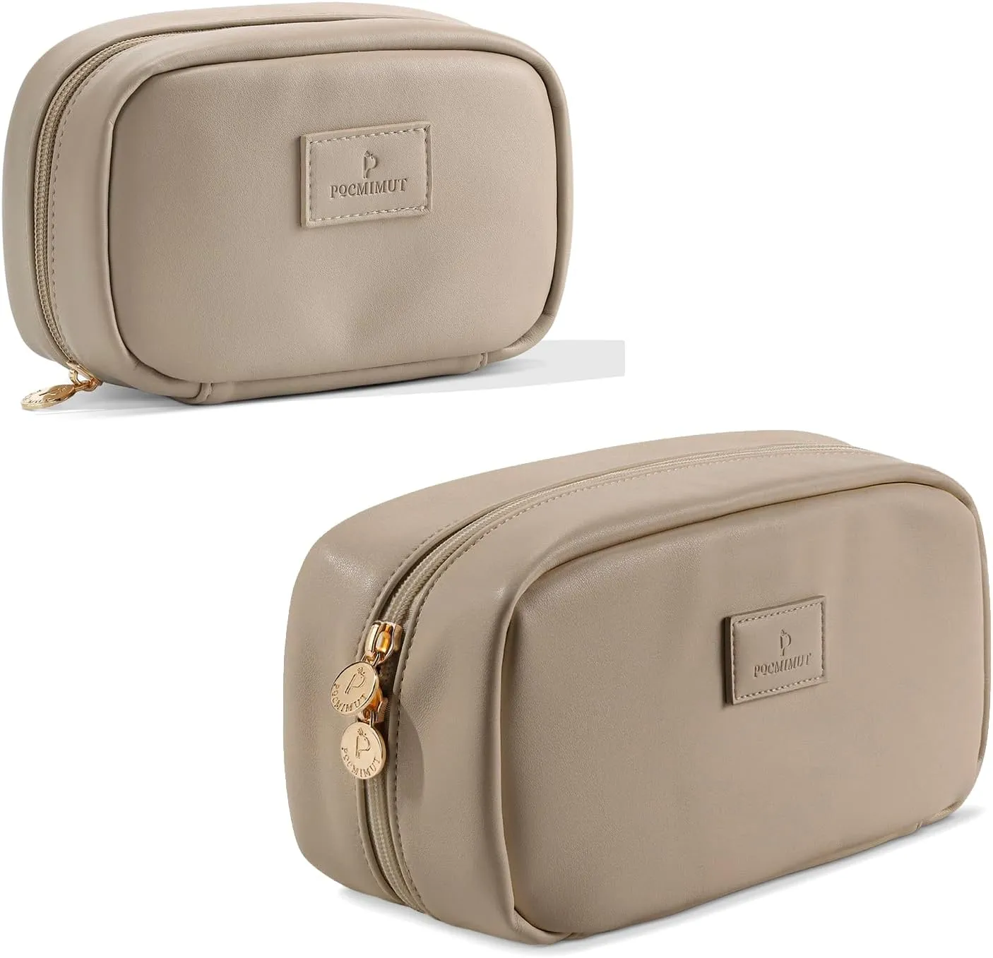 Pocmimut 2Pack Open Flat Small and Large Makeup Bags - Birthday & Christmas Gifts for Mom and Lover - Apricot