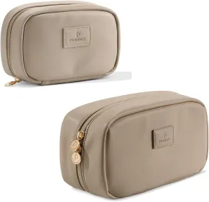 Pocmimut 2Pack Open Flat Small and Large Makeup Bags - Birthday & Christmas Gifts for Mom and Lover - Apricot