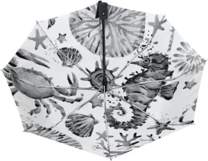 Poeticcity Automatic Folding UPF 50  Anti-UV Rain Umbrella, Auto Open/Close 3 Folds Sun Parasol Canopy Windproof Compact Travel Umbrella