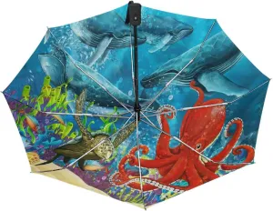 Poeticcity Automatic Folding UPF 50  Anti-UV Rain Umbrella, Auto Open/Close 3 Folds Sun Parasol Canopy Windproof Compact Travel Umbrella