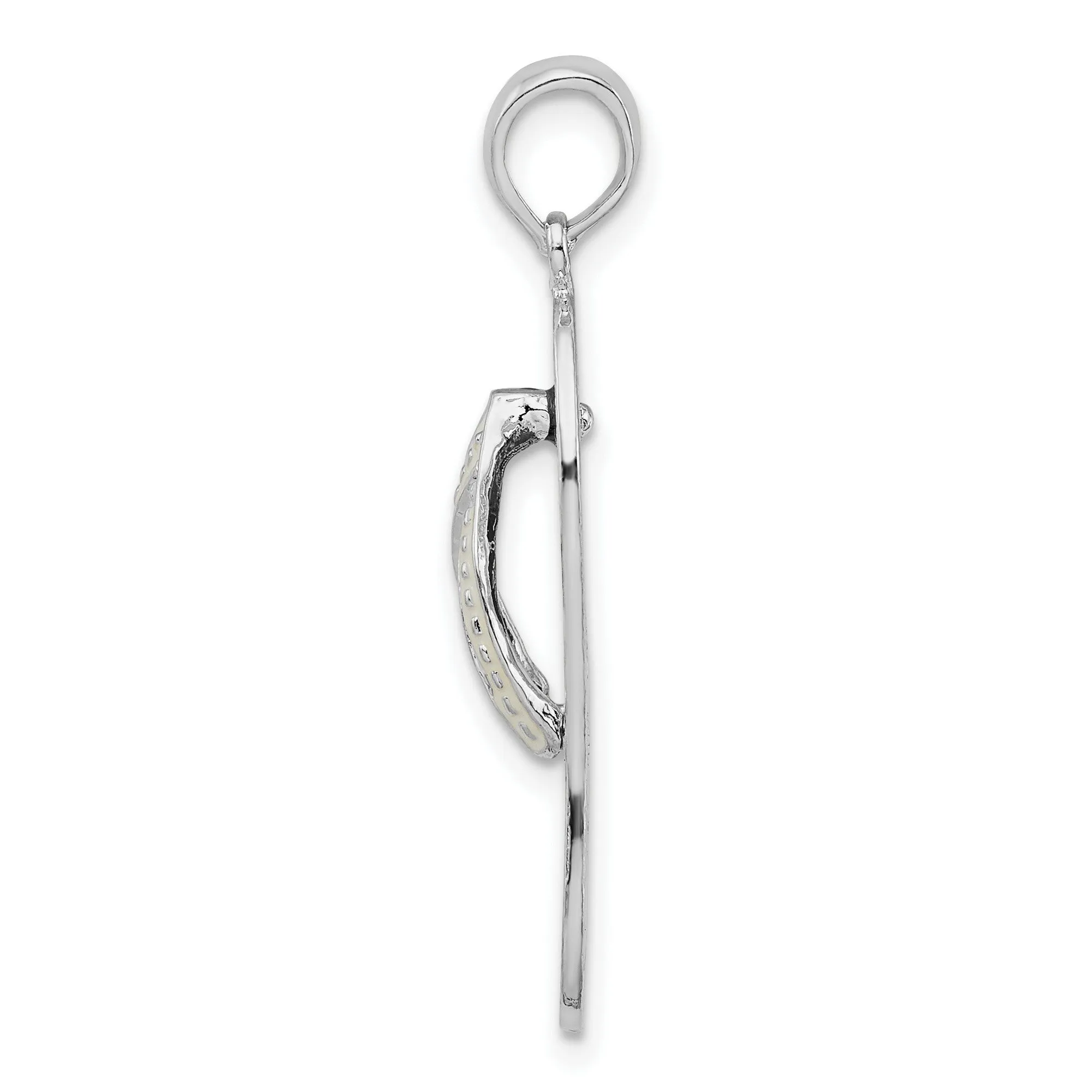 Polished Enameled Hibiscus Flower Flip-flop Charm Pendant in Real 925 Sterling Silver