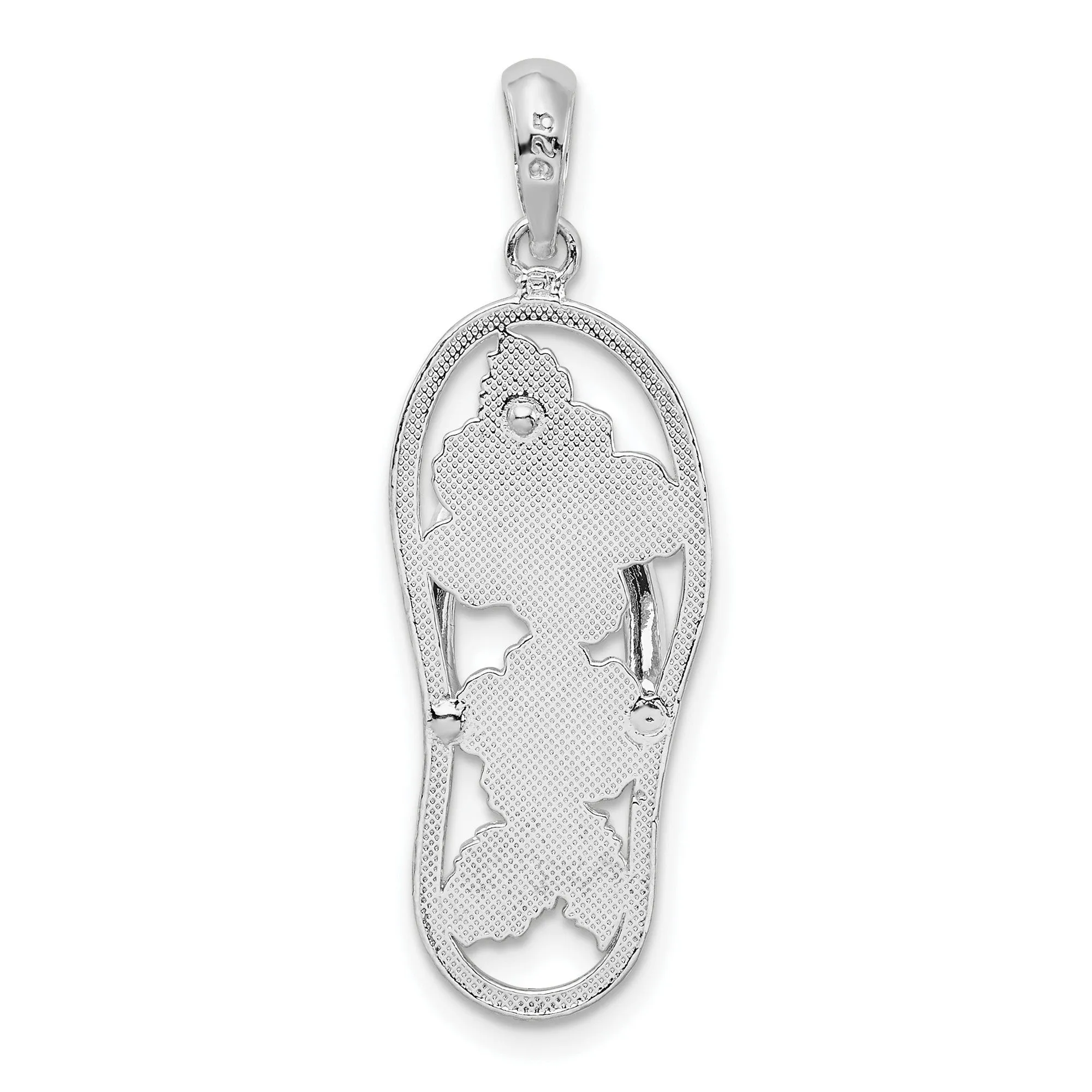 Polished Enameled Hibiscus Flower Flip-flop Charm Pendant in Real 925 Sterling Silver
