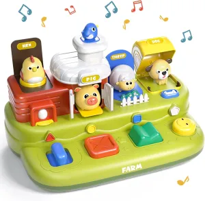 Pop Farm Animal up Toys, Montessori Cause and Effect Toys for 1 Year Old Boy Girl, Early Learning Toys with Music, STEM Toys Gifts for Infant Baby Toddler 18 Months