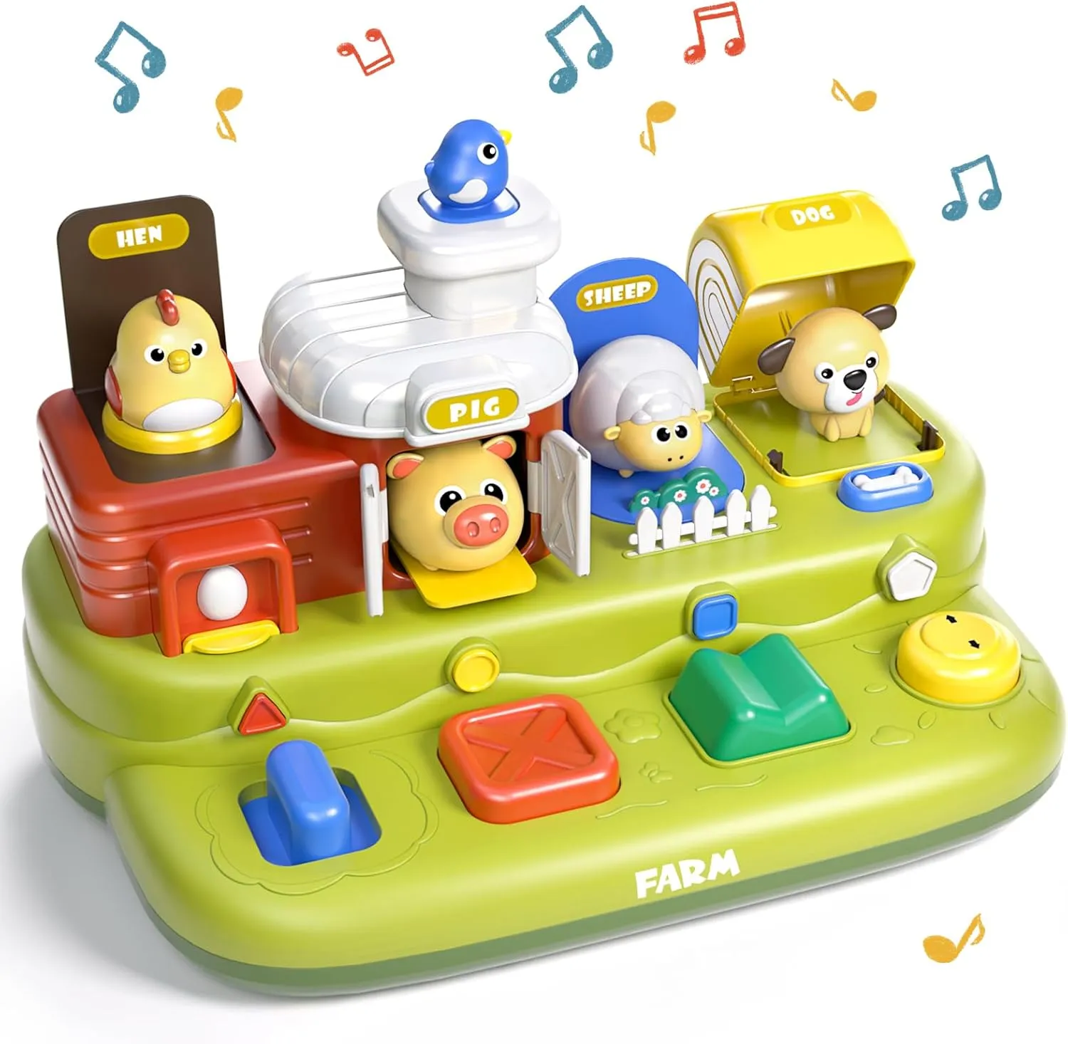 Pop Farm Animal up Toys, Montessori Cause and Effect Toys for 1 Year Old Boy Girl, Early Learning Toys with Music, STEM Toys Gifts for Infant Baby Toddler 18 Months