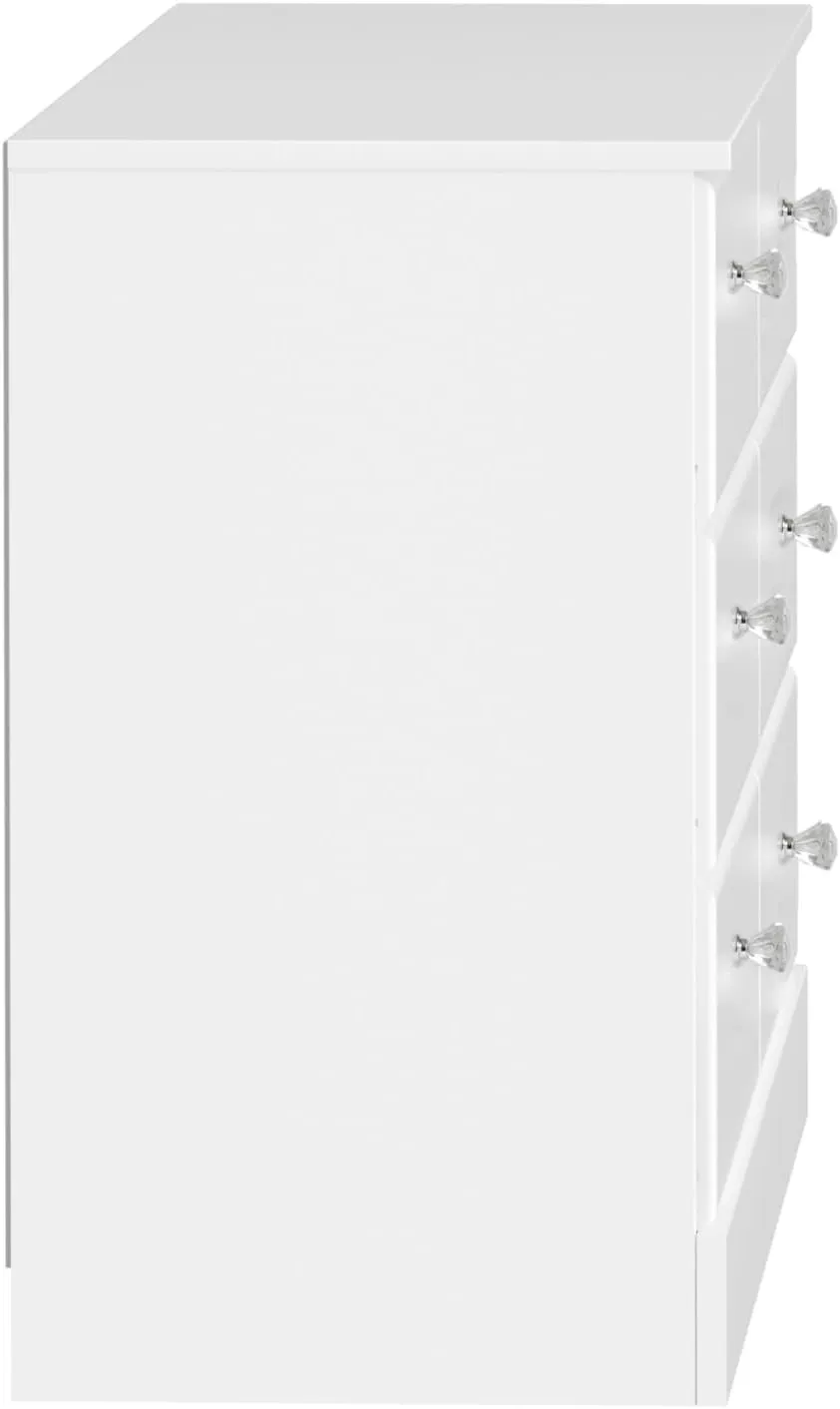 Prepac Astrid 6 Drawer Double Dresser for Bedroom with Crystal Knobs, Wide Chest of Drawers, Bedroom Furniture, Clothes Storage and Organizer, 15.5" D x 47.5" W x 26.85" H, White