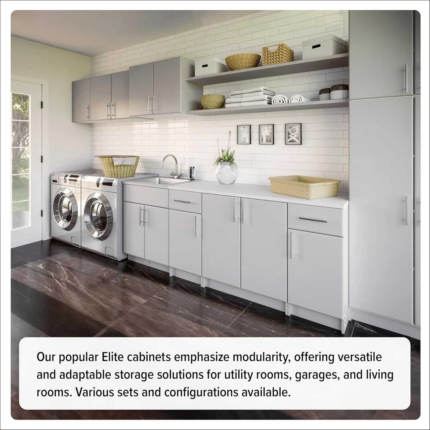 Prepac Elite Tall Garage Storage Cabinet & Pantry Storage Cupboard, 2-Door Freestanding Bathroom or Pantry Cabinet with Adjustable Shelves, 16" D x 32" W x 65" H, Light Gray
