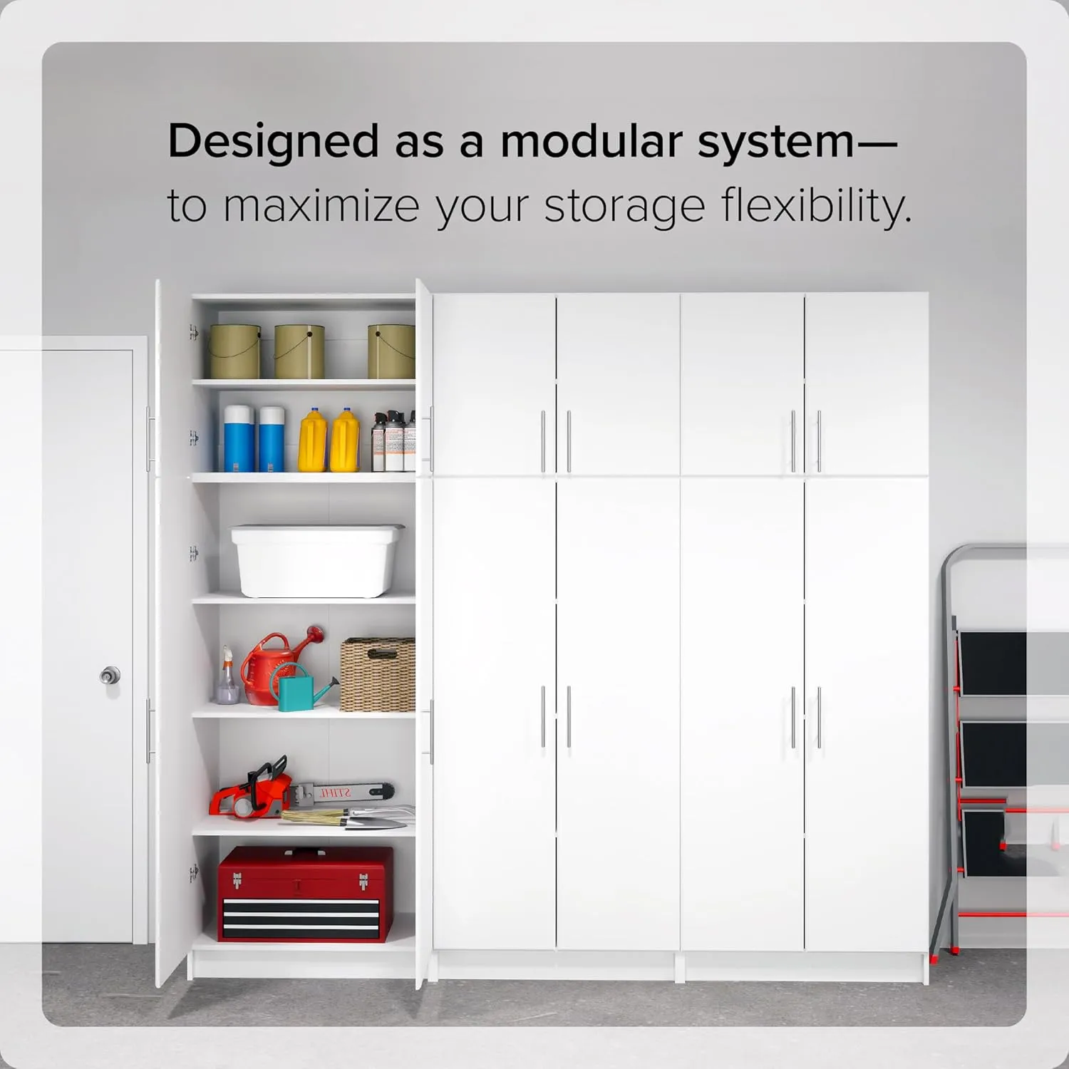 Prepac Elite Tall Garage Storage Cabinet & Pantry Storage Cupboard, 2-Door Freestanding Bathroom or Pantry Cabinet with Adjustable Shelves, 16" D x 32" W x 65" H, White