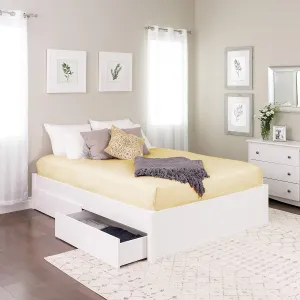 Prepac Select Queen 4-Post Raised Platform 4-Drawer Storage Bed, Modern Queen Storage Bed with Drawers 83" D x 63" W x 16" H, White, WBSQ-1302-4K