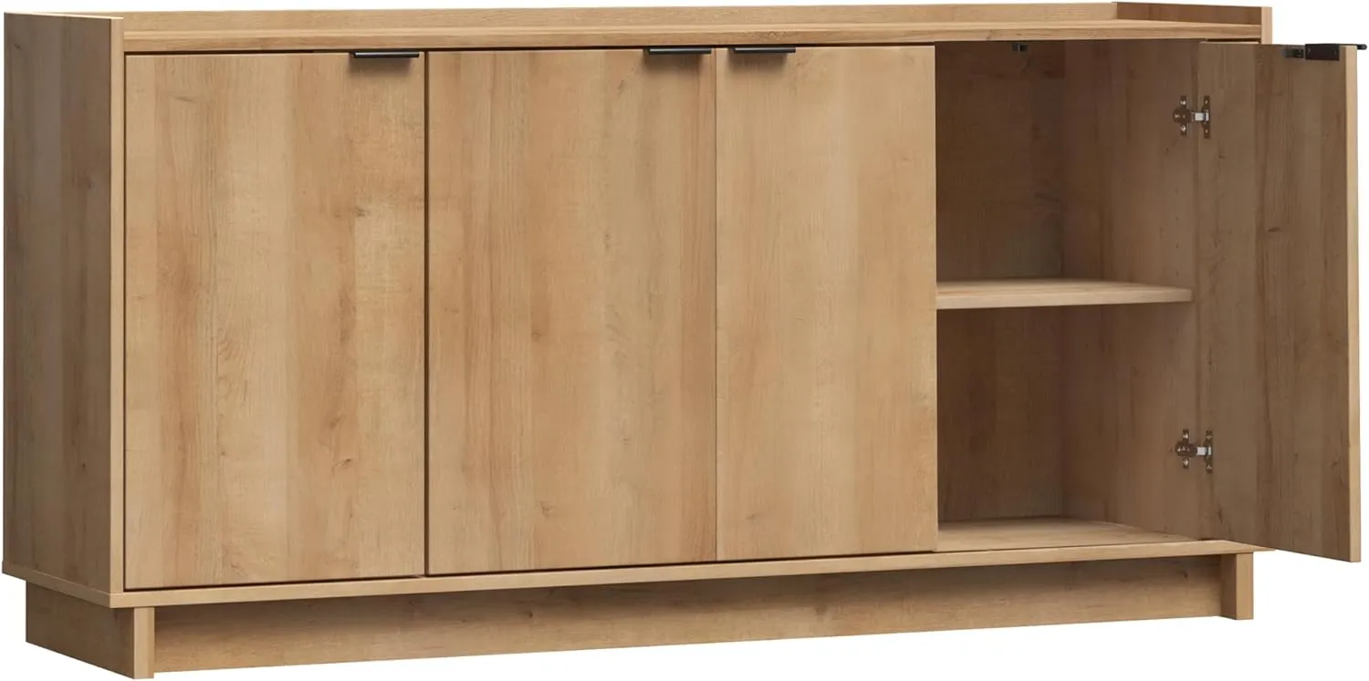 Prepac Simply Modern 4 Console Table, White Doors and Shelves, Sideboard Storage Cabinet, 60" W x 30" H x 16" D, Oak