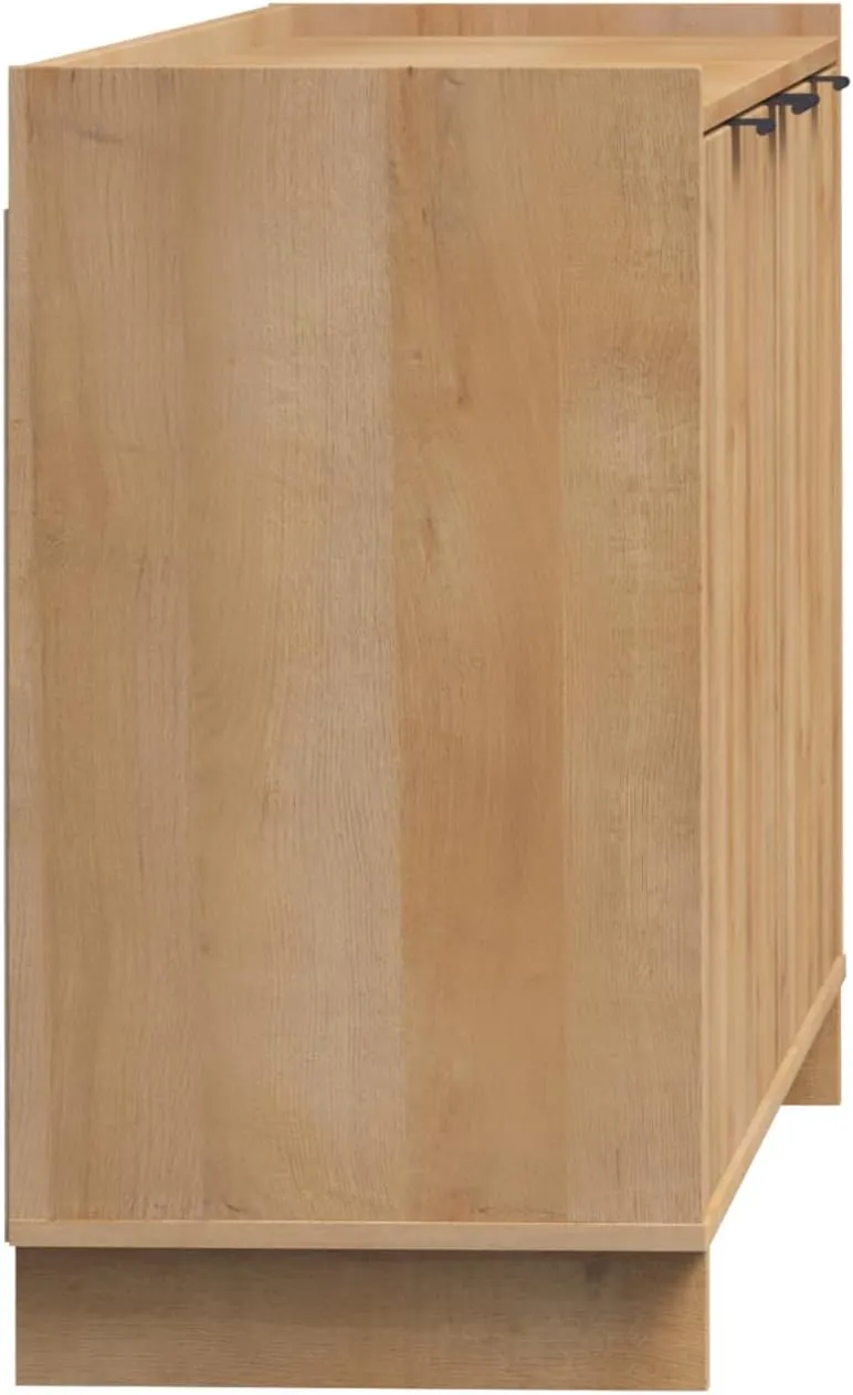 Prepac Simply Modern 4 Console Table, White Doors and Shelves, Sideboard Storage Cabinet, 60" W x 30" H x 16" D, Oak