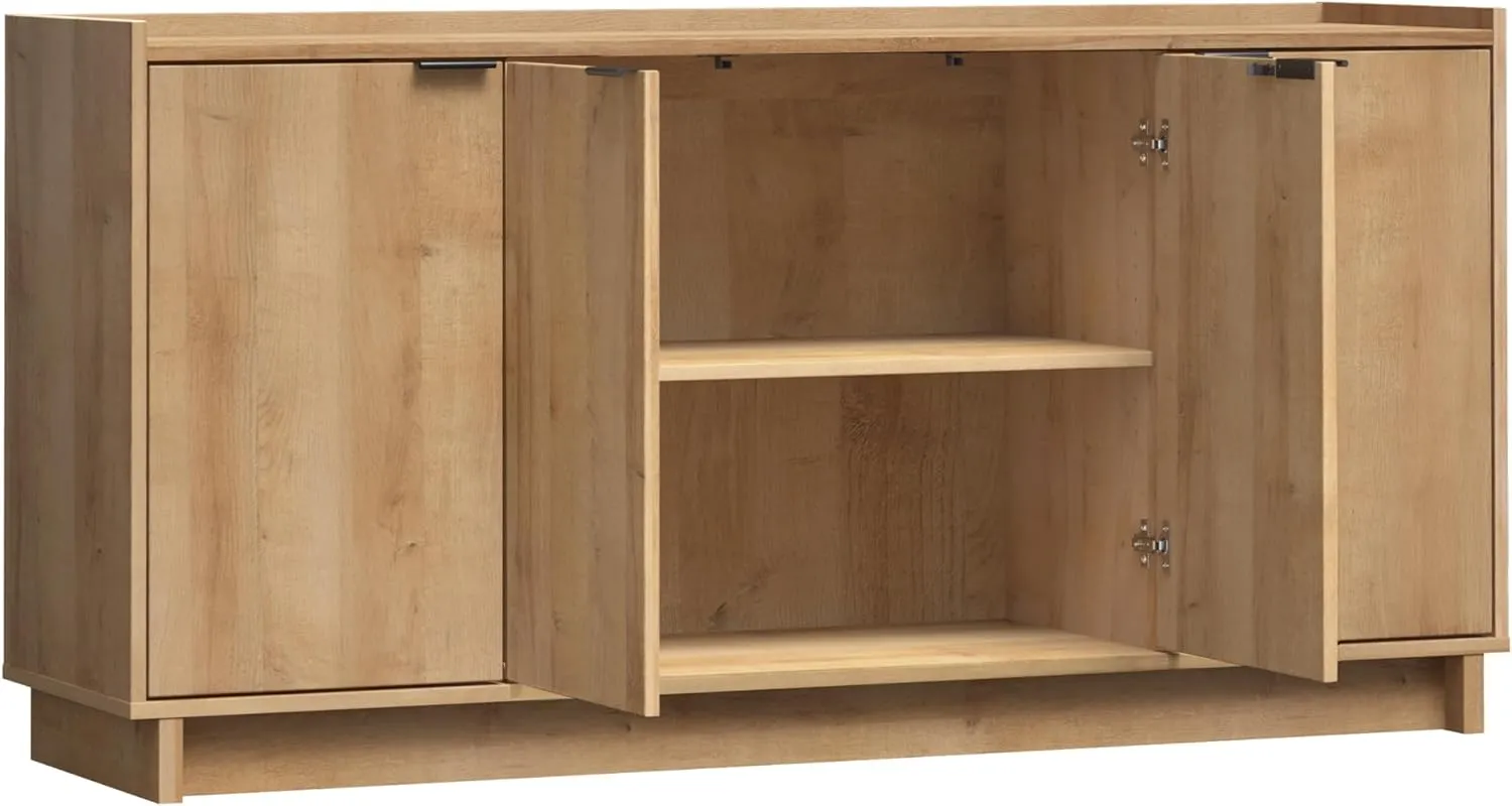 Prepac Simply Modern 4 Console Table, White Doors and Shelves, Sideboard Storage Cabinet, 60" W x 30" H x 16" D, Oak