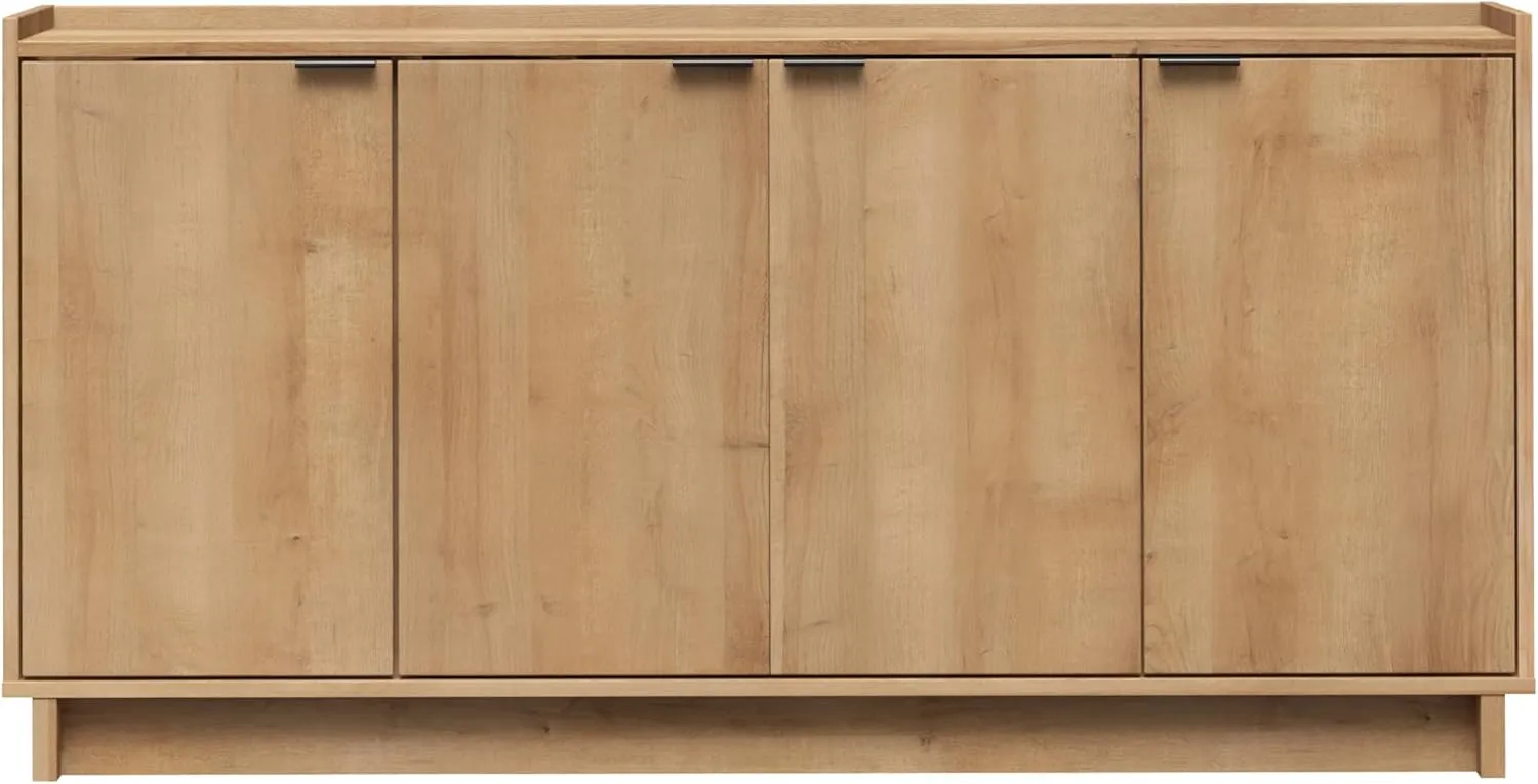 Prepac Simply Modern 4 Console Table, White Doors and Shelves, Sideboard Storage Cabinet, 60" W x 30" H x 16" D, Oak