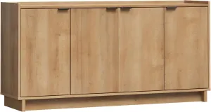 Prepac Simply Modern 4 Console Table, White Doors and Shelves, Sideboard Storage Cabinet, 60" W x 30" H x 16" D, Oak