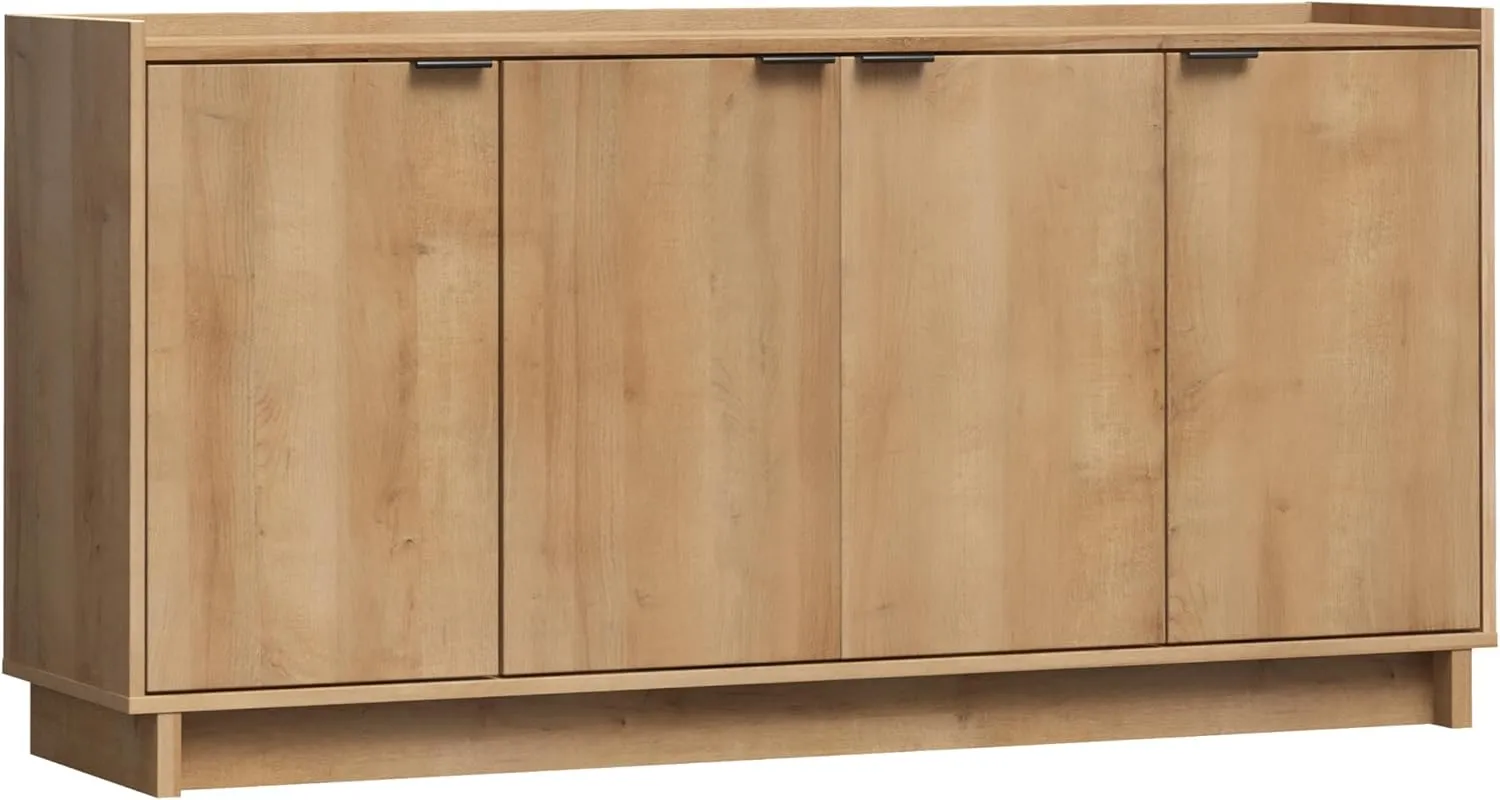 Prepac Simply Modern 4 Console Table, White Doors and Shelves, Sideboard Storage Cabinet, 60" W x 30" H x 16" D, Oak