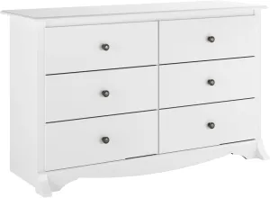 Prepac Sonoma 6 Drawer Dresser for Bedroom, Wide Chest of 6 Drawers, Bedroom Furniture, Ideal for Clothes Storage and Organization, 17.5"D x 48"W x 29"H, White