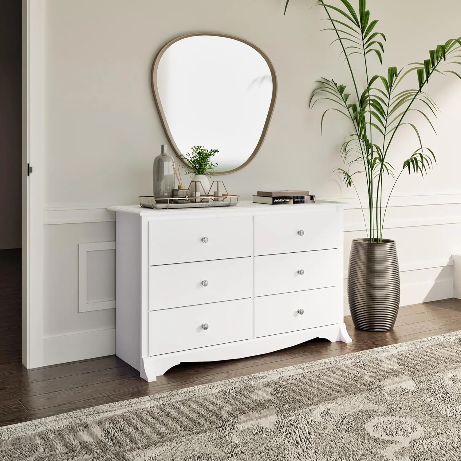 Prepac Sonoma 6 Drawer Dresser for Bedroom, Wide Chest of 6 Drawers, Bedroom Furniture, Ideal for Clothes Storage and Organization, 17.5"D x 48"W x 29"H, White