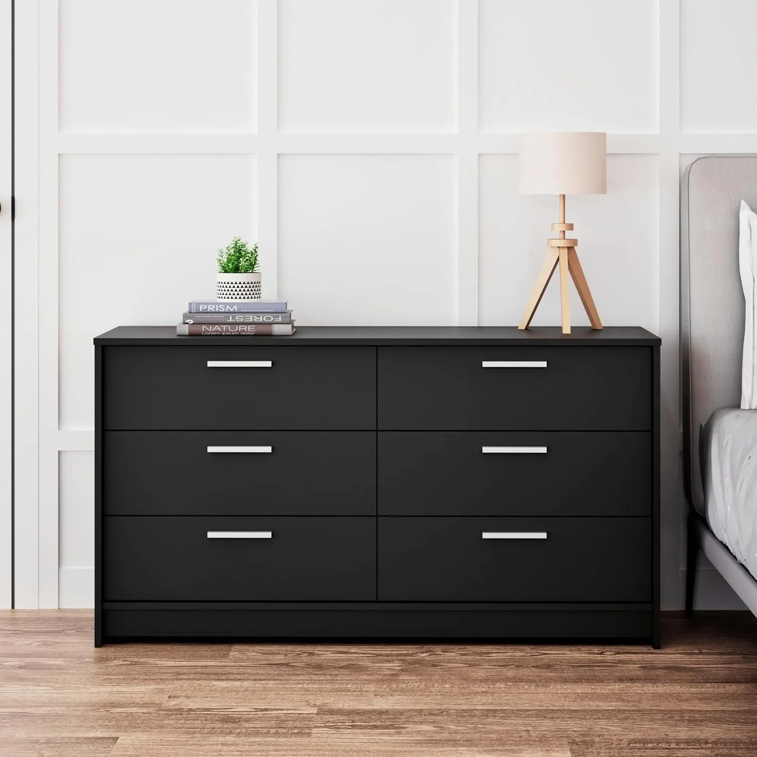 Prepac Studio Essentials Dresser, Black Dresser for Bedroom, Chest of Drawers with 6 Drawers 17.5" D X 52.5" W x 28.5" H