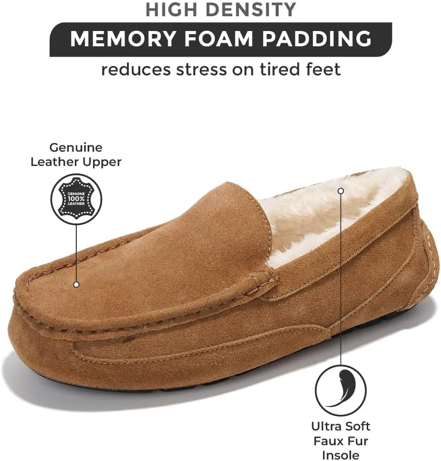 Project Cloud Genuine Suede Mens Slippers - Memory Foam Insole Moccassins Loafers for Men Shoes Indoor and Outdoor Use - Lightweight Non-Slip House Shoes (Oswin)