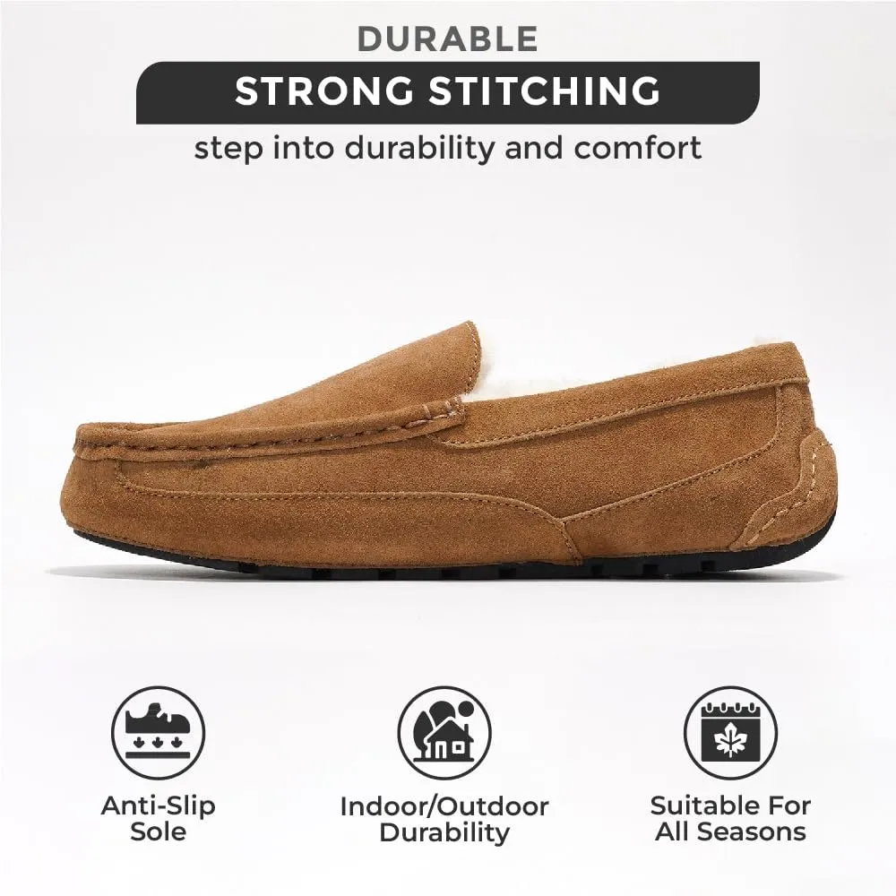 Project Cloud Genuine Suede Mens Slippers - Memory Foam Insole Moccassins Loafers for Men Shoes Indoor and Outdoor Use - Lightweight Non-Slip House Shoes (Oswin)