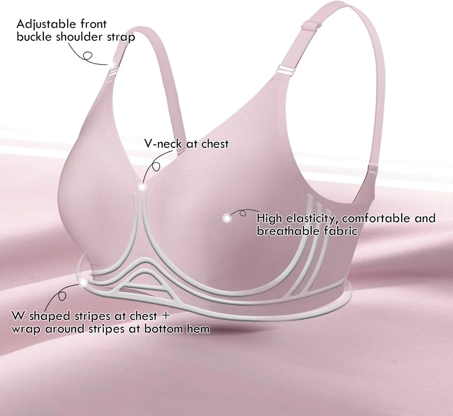 Push Up Seamless Bras for Women No Underwire Support and Lift V Neck Wireless Full Coverage Bralettes Everyday Bras