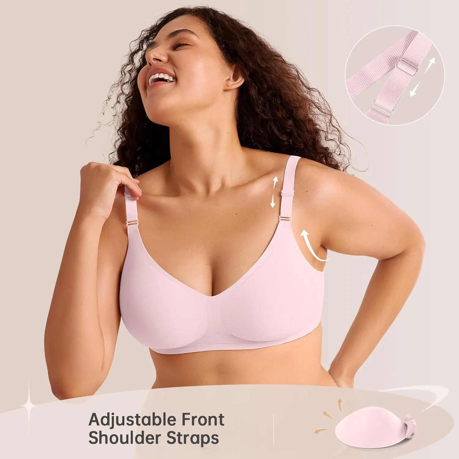 Push Up Seamless Bras for Women No Underwire Support and Lift V Neck Wireless Full Coverage Bralettes Everyday Bras