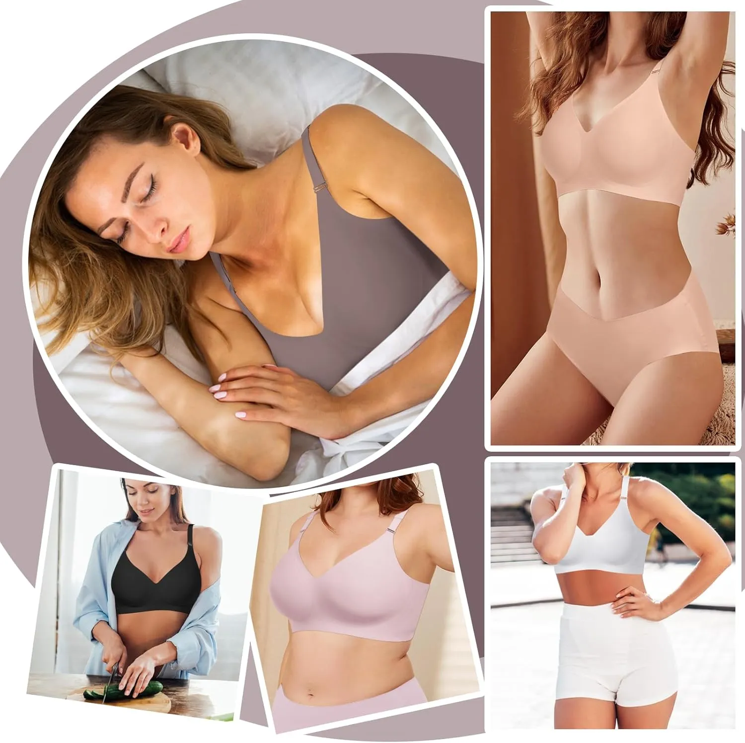 Push Up Seamless Bras for Women No Underwire Support and Lift V Neck Wireless Full Coverage Bralettes Everyday Bras