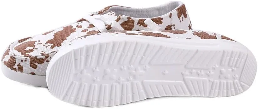 RACHAPE Cow Print Shoes Canvas Sneakers for Women Slip-Ons Flats Ladies Loafers