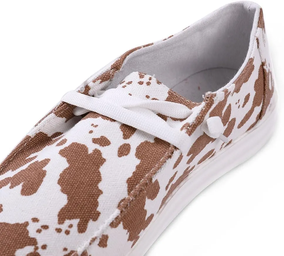 RACHAPE Cow Print Shoes Canvas Sneakers for Women Slip-Ons Flats Ladies Loafers