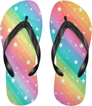 Rainbow Galaxy Unicorn Mermaid Womens Flip Flops Nebula Funny Stars Summer Beach Sandals Casual Thong Slippers Comfortable Shower Slippers Non Slip Water Sandals shoes XXL