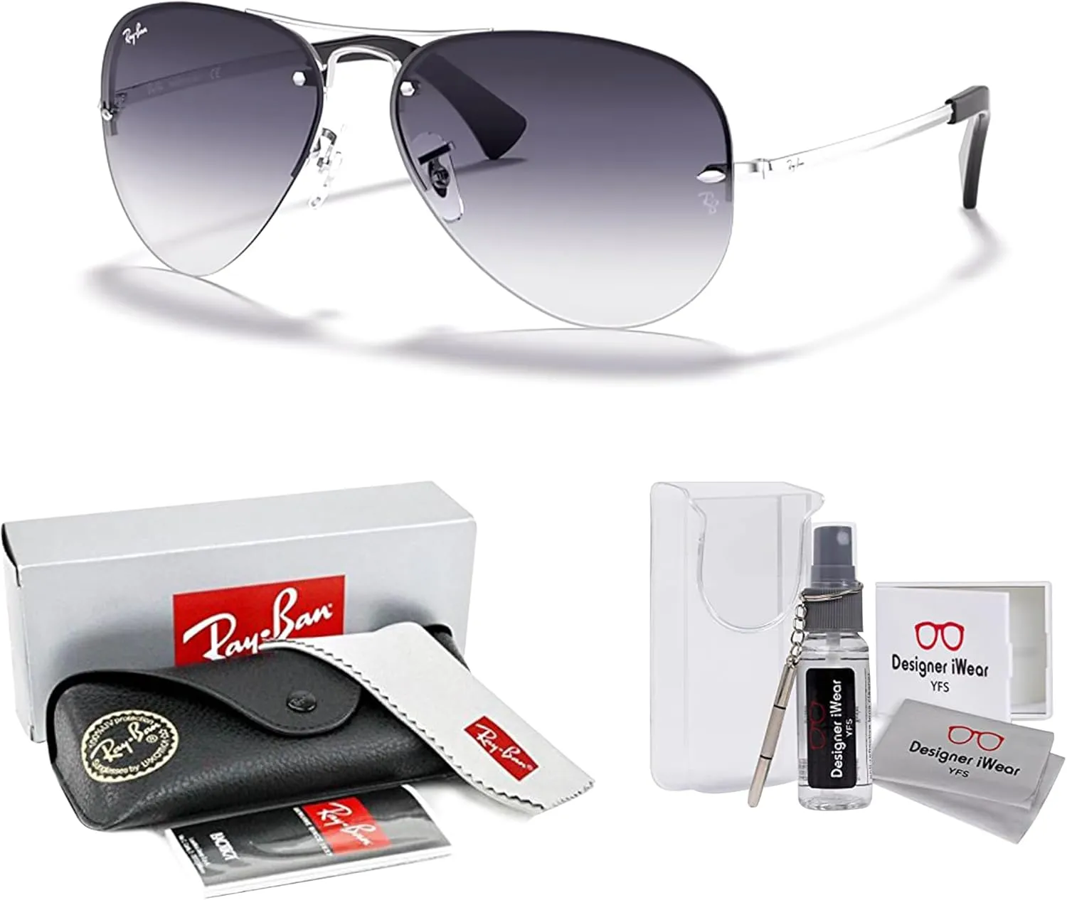 Ray-Ban RB3449 Aviator Sunglasses For Men For Women   BUNDLE with Designer iWear Eyewear Care Kit