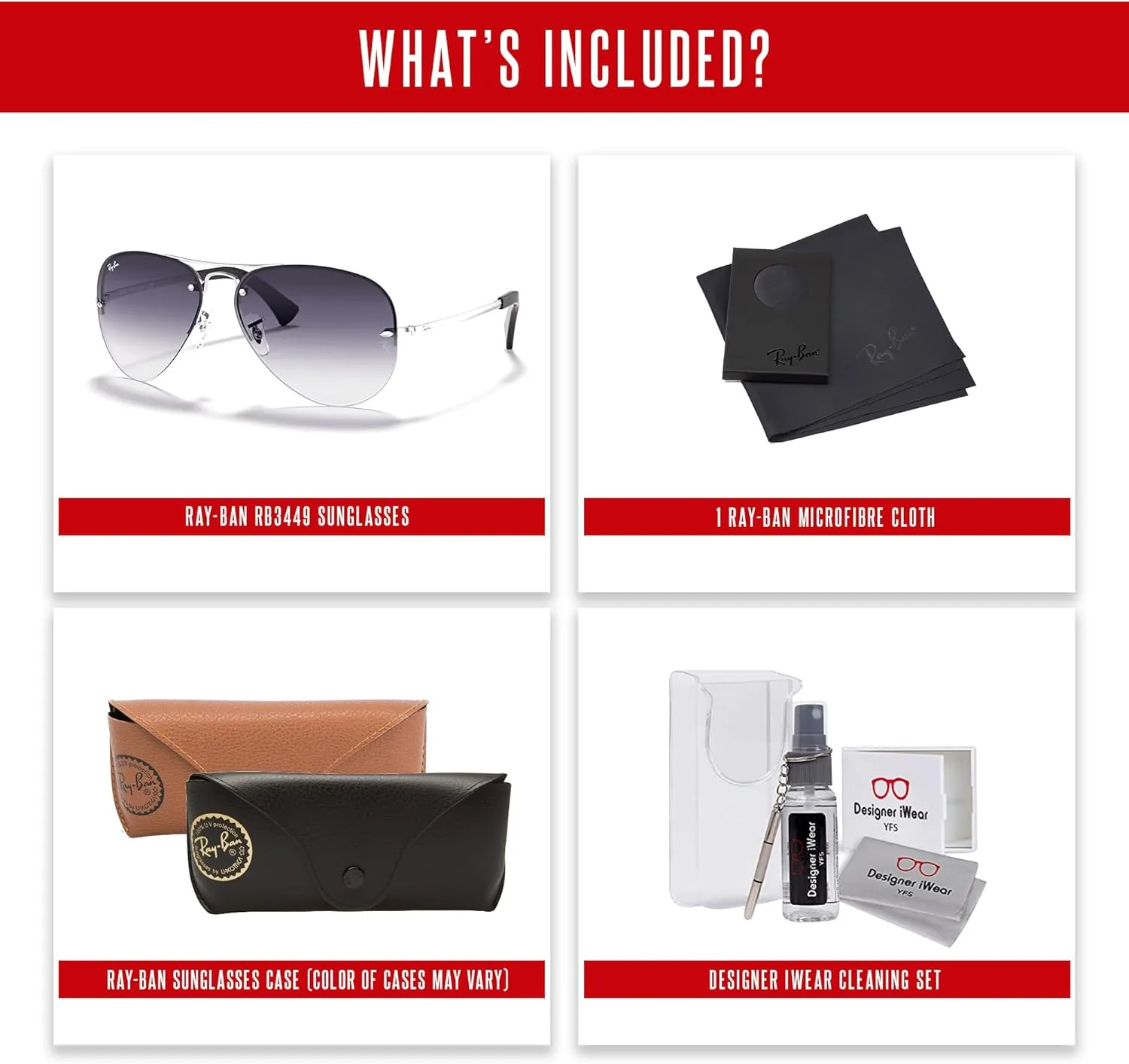 Ray-Ban RB3449 Aviator Sunglasses For Men For Women   BUNDLE with Designer iWear Eyewear Care Kit