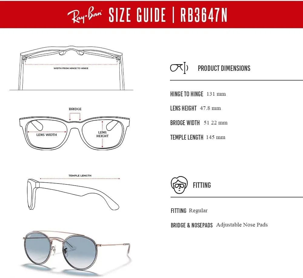 Ray-Ban RB3647N Double Bridge Round Sunglasses for Men for Women   BUNDLE with Designer iWear Eyewear Care Kit